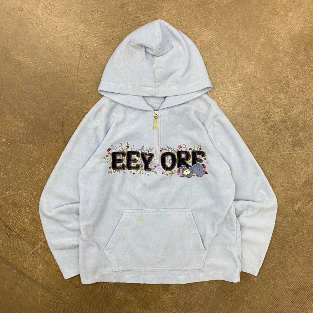 Vintage Disney Eeyore Winnie The Pooh Full Zip Fleece Hoodie 2000s Size Small